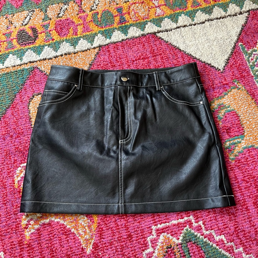 Topshop Faux Leather Black Mini Skirt